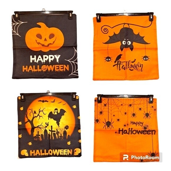 Halloween Decor Set of 4 Pillows Cases 18" x 18" New - Picture 1 of 12